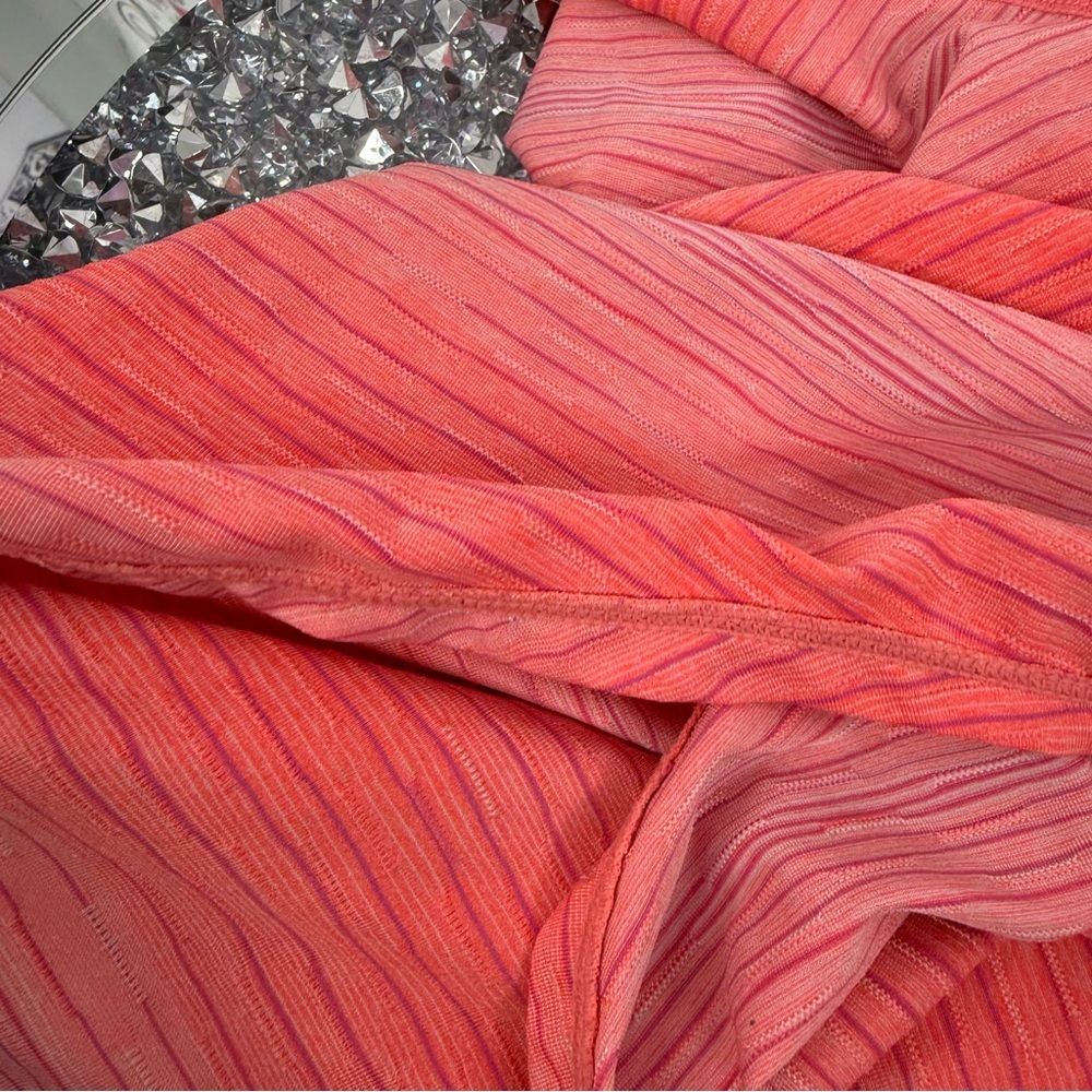Tank top neon orange striped stretchy shirt bright Workout Pink Striped Top - Picture 7 of 10